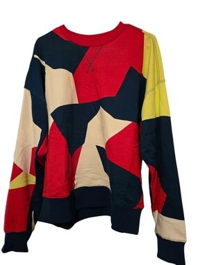 Men's Crewneck Sweatshirt in Red, Navy & Cream - Colorblock Graphic